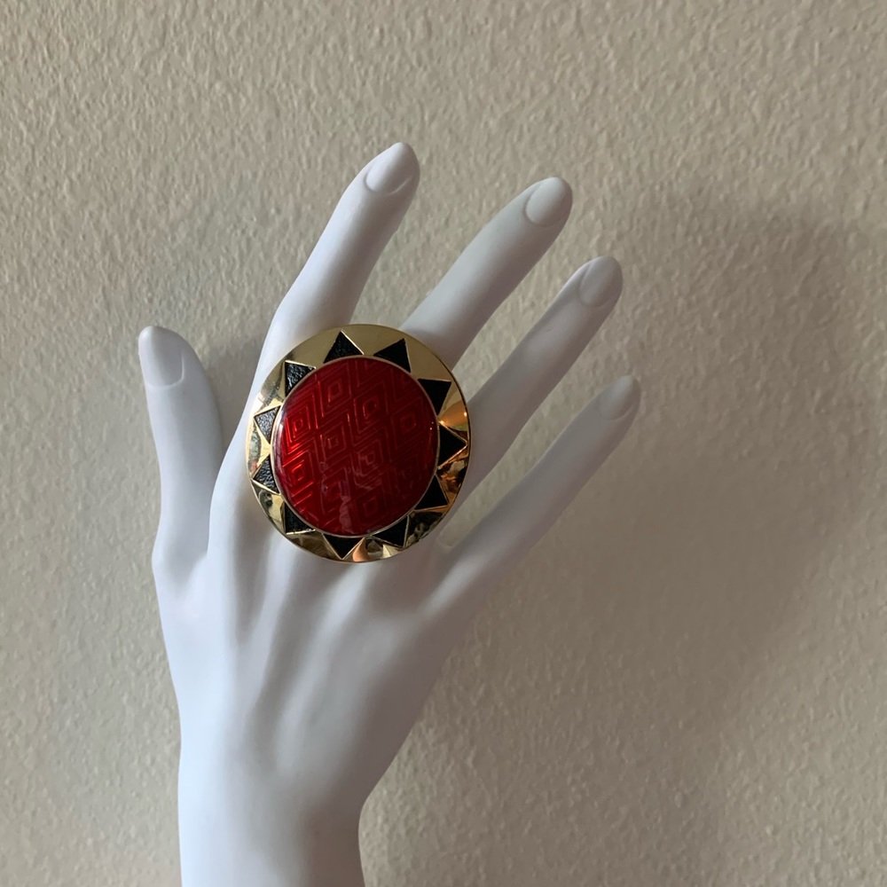 🖤CYBER MONDAY SALE🖤 HOUSE of HARLOW red gold large oval statement ring 5 6 7 - Picture 7 of 9
